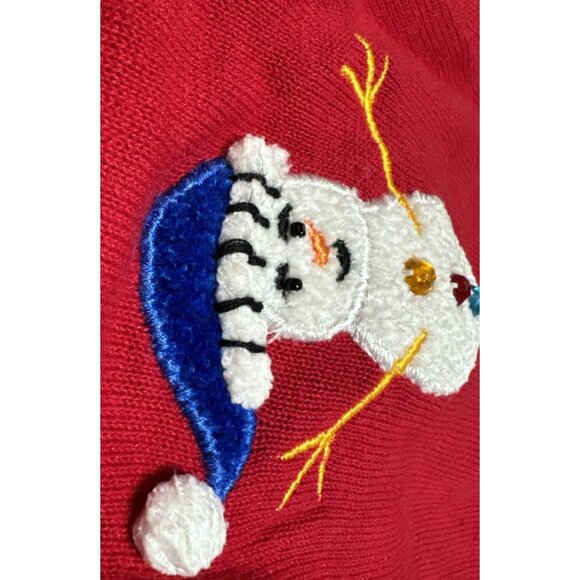 Vintage Jack B Quick Christmas Cardigan Sweater Womens Large Snowman Sequins 90s - Picture 9 of 10